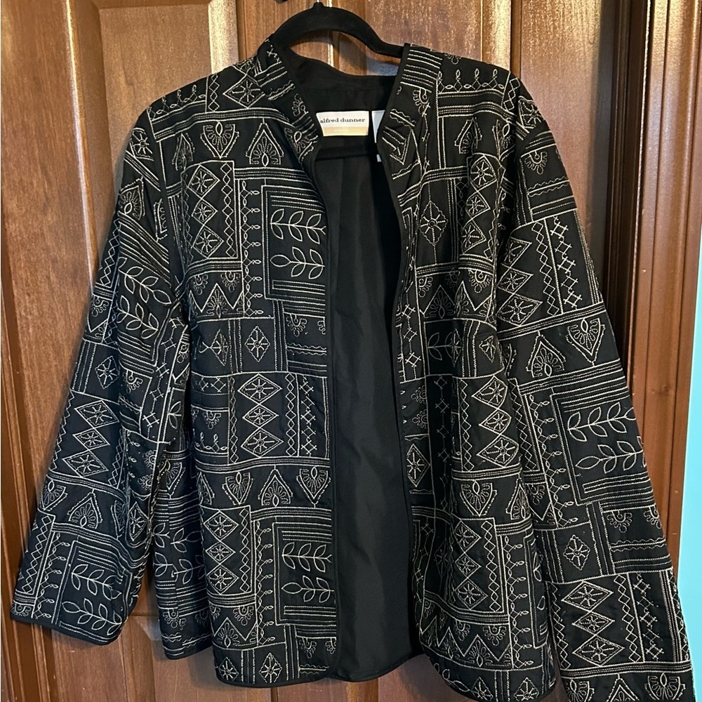 Alfred Dunner Black Embroidered Women's Open Jacket Size‎ 16W